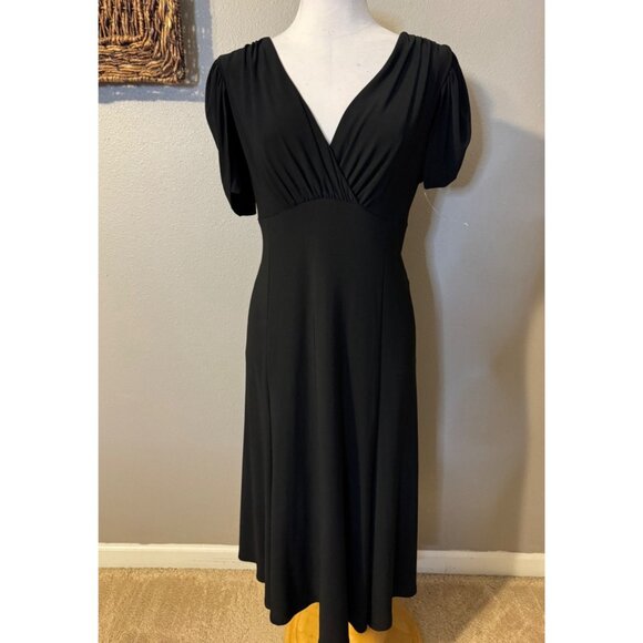 Jones NY Black Midi Dress 16 A Line Jersey Stretch Short Ruched Sleeve NEW - Picture 9 of 13